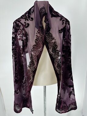 Jones New York Burgundy Sheer Scarf Pashmina Crushed Velvet Embellished 70x 21